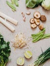 Cooking ingredients for Asian dishes on gray concrete background Royalty Free Stock Photo