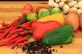 Cooking ingredients with black pepper sweet pepper egg garlic tomato chilli