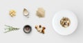 Cooking ingredients for italian risotto with wild mushrooms isolated Royalty Free Stock Photo