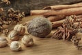 Cooking ingredients on wood background,seasoning,