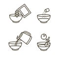 Cooking Instruction Oatmeal Black Thin Line Icon Set. Vector