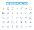 Cooking and kitchen linear icons set. Whisk, Grate, Bake, Saute, Simmer, Boil, Roast line vector and concept signs. Chop