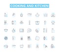 Cooking and kitchen linear icons set. Whisk, Grate, Bake, Saute, Simmer, Boil, Roast line vector and concept signs. Chop