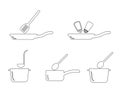 Cooking Kitchen Pot Pan Utensil Outline Set. Depicting various cooking pot and pans found in kitchen. Black and white EPS Vector Royalty Free Stock Photo