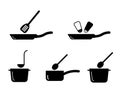 Cooking Kitchen Pot Pan Utensil Set. Depicting various cooking pot and pans found in kitchen. Black and white EPS Vector Royalty Free Stock Photo