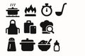 Cooking and Kitchen Tools Icon Set: Chef Hat, Pot, Apron, and Timer Vector Graphics Royalty Free Stock Photo