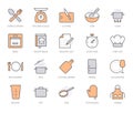 Cooking line icon set. Kitchen tools - pan, pot, dinner utensil, cookbook, chef hat minimal vector illustration. Simple Royalty Free Stock Photo