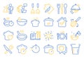 Cooking line icons. Boiling time, Frying pan and Kitchen utensils. Vector Royalty Free Stock Photo