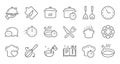 Cooking line icons. Boiling time, Frying pan and Kitchen utensils. Linear set. Vector Royalty Free Stock Photo