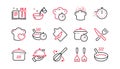 Cooking line icons. Boiling time, Frying pan and Kitchen utensils. Linear set. Vector Royalty Free Stock Photo