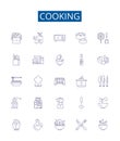 Cooking line icons signs set. Design collection of Cuisine, Recipes, Baking, Simmering, Frying, Boiling, Grilling