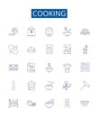 Cooking line icons signs set. Design collection of Cuisine, Recipes, Baking, Simmering, Frying, Boiling, Grilling