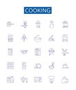Cooking line icons signs set. Design collection of Cuisine, Recipes, Baking, Simmering, Frying, Boiling, Grilling
