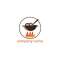 Cooking logo illustration, frying pan and fire design template vector
