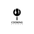 Cooking Logo with Spoon,fork and pan Symbol Royalty Free Stock Photo