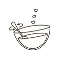 Cooking with love icon, stirring with spoon in line art style isolated on white background