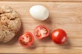 cooking lunch bun with boiled egg and sausage Royalty Free Stock Photo