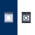 Cooking, Machine, Wash, Clean Icons. Flat and Line Filled Icon Set Vector Blue Background