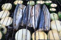 Cooking mackerel on grill Royalty Free Stock Photo