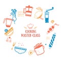 Cooking Master class, vector culinary banner, restaurant illustration, cuisine flyer