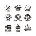 Cooking master classes labels. Restaurant or cafe menu emblems. Chef vector logo isolated on white background