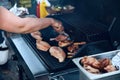 Cooking Meat On Grill Outdoors Closeup. Barbecue