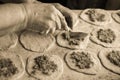 Cooking meat pies retro-photo