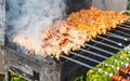 Cooking meat skewers on skewers on the grill Royalty Free Stock Photo