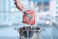 Cooking meat vacuum packed with sous-vide technology Royalty Free Stock Photo