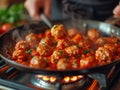 cooking meatballs in tomato sauce Royalty Free Stock Photo