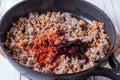 Cooking minced meat in a frying pan. Bolognese sauce