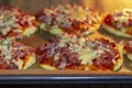 Cooking mini pizzas in an electric oven. Royalty Free Stock Photo