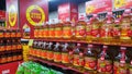 Cooking oil is displayed and sold in supermarkets. This is the golden arowana oil sold in renrenle supermarket landscape. In shenz