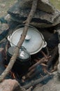 Cooking on an open fire Royalty Free Stock Photo