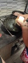 Cooking an ostrich egg