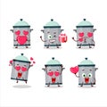 Cooking pan cartoon character with love cute emoticon
