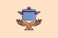 Cooking Pan on Chef Hand vector illustration.