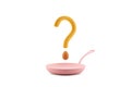 cooking pan frying question mark mix egg cook food chef pink culinarian gourmet cuisine nutrition cookery meal home diet eat.