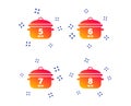 Cooking pan icons. Boil five, eight minutes. Vector