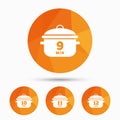 Cooking pan icons. Boil nine, twelve minutes.