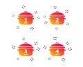 Cooking pan icons. Boil one, four minutes. Vector