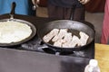 Cooking pancakes with bacon Royalty Free Stock Photo