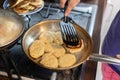 Cooking pancakes close-up