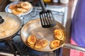 Cooking pancakes close-up