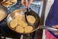 Cooking pancakes close-up