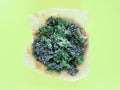 Fresh baked kale chips, perfect snack with cashew nuts and hemp seeds Royalty Free Stock Photo