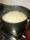 Cooking pasta boiling water in saucepan Sao Paulo Brazil Royalty Free Stock Photo