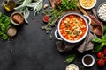 Cooking pasta e fagioli soup with chicken meat and vegetables, italian cuisine Royalty Free Stock Photo