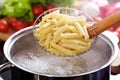 Cooking pasta in a pot with boiling water