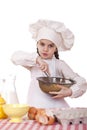 Cooking and people concept - smiling little girl in cook hat Royalty Free Stock Photo